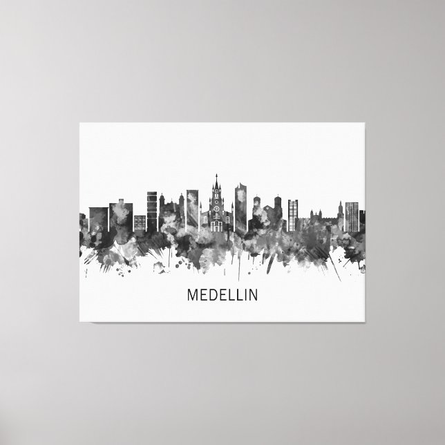 Medellin Colombia Skyline BW Leinwanddruck (Vorderseite)