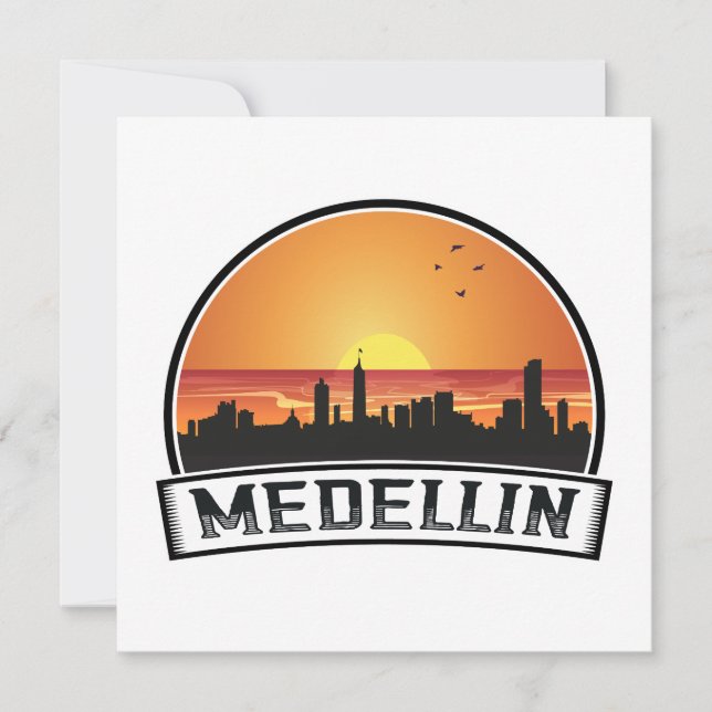 Medellin Colombia Sunset Skyline City Logo Karte (Vorderseite)