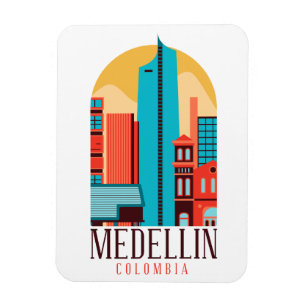 Medellin Colombia Vintag Cityscape Magnet