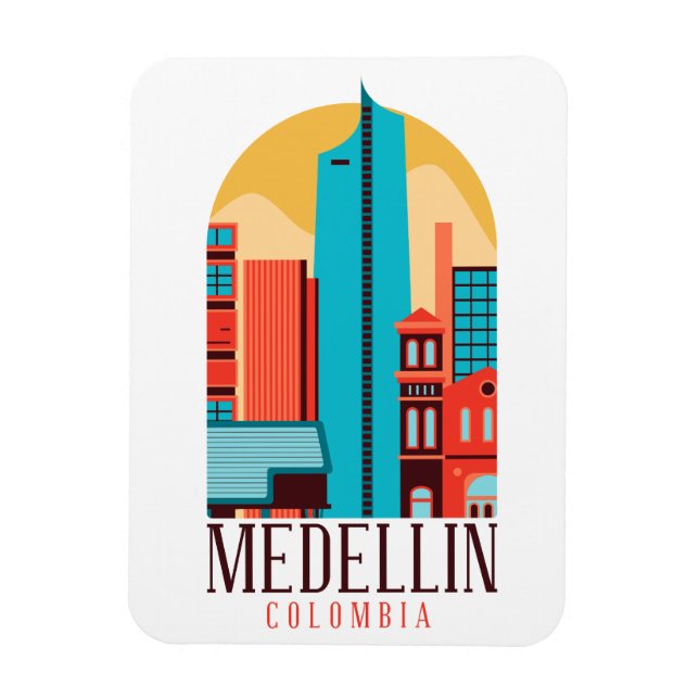 Medellin Colombia Vintag Cityscape Magnet (Vertikal)
