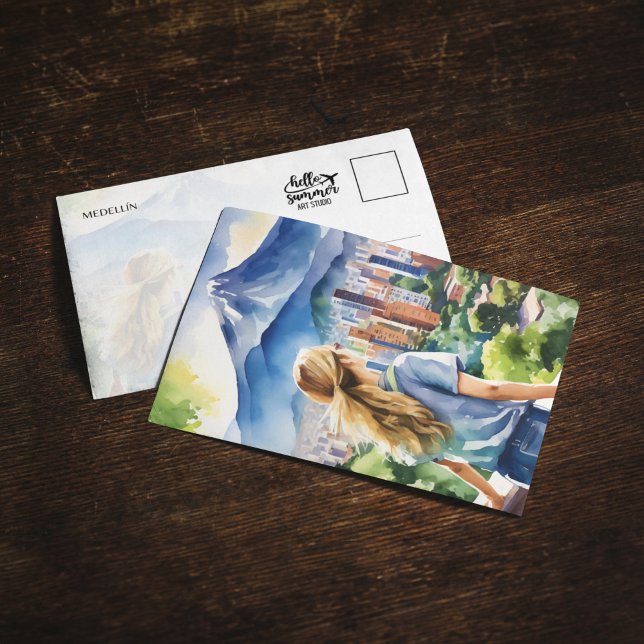 Medellin Colombia Watercolor Postcard Einladung (Von Creator hochgeladen)