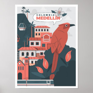 Medellin Kolumbien Kunst Vintage Reiseillustration Poster