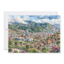 Medellin, Kolumbien Panoramablick Wasserfarben Kun