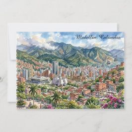 Medellin, Kolumbien Panoramablick Wasserfarben Kun Karte