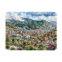Medellin, Kolumbien Panoramablick Wasserfarben Kun Magnet