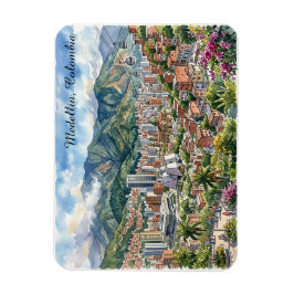 Medellin, Kolumbien Panoramablick Wasserfarben Kun Magnet