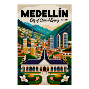 Medellín Kolumbien Retro-Reiseposter-Kunst Poster