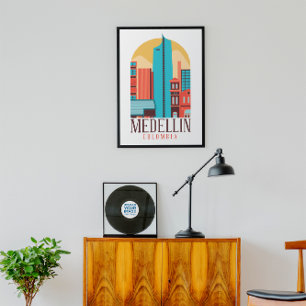 Medellin Kolumbien Vintage-Stadtansicht Poster