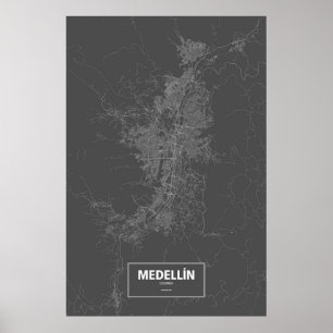 Medellín, Kolumbien (weiß auf Schwarzem) Poster