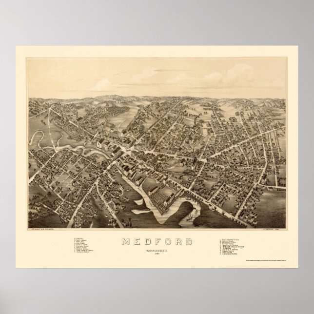 Medford, MA Panoramic Map - 1880 Poster (Vorne)