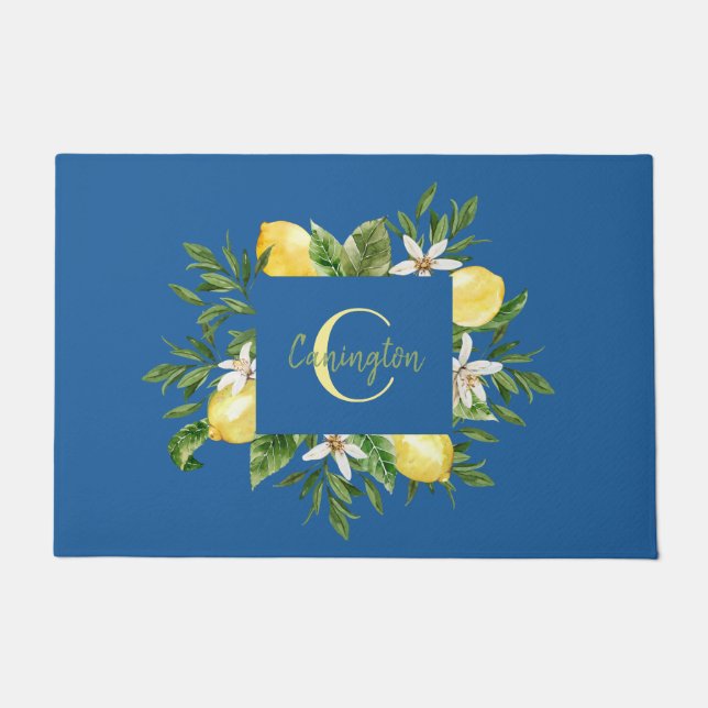 Median Lemon Monogram New Zuhause Blue Fußmatte (Vorderseite)