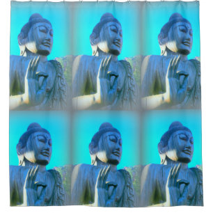 Mediator Buddha mit Mudra blau Duschvorhang