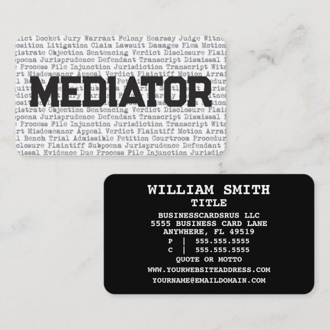 Mediator Legal Words Business Card Visitenkarte (Vorne/Hinten)