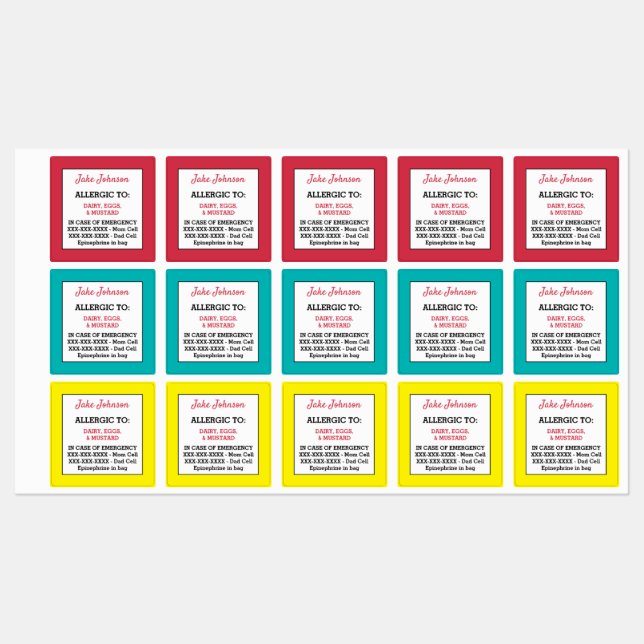 Medical Alert Kids Allergische Warnschule Tagespfl Etiketten (Blatt)