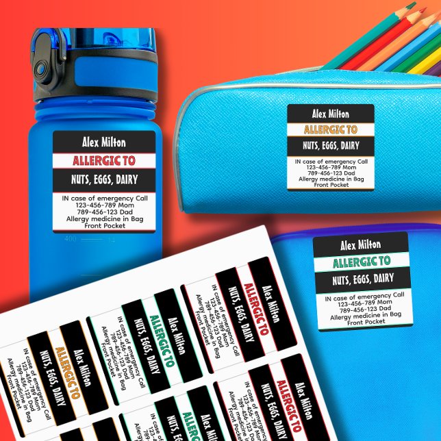 Medical Alert Kids Allergische Warnschule Tagespfl Etiketten (Von Creator hochgeladen)