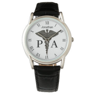 Medical Black Caduceus Arzt Assistenzärztin Männer Armbanduhr