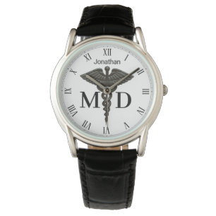 Medical Black Caduceus Medical Doctor MD Men Watch Armbanduhr