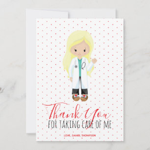 Medical Blonde Doctor Red Typografy Polka Dot Dankeskarte