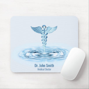 Medical Blue Caduceus Water Ripples Hermes Rod Mousepad