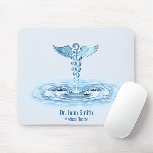 Medical Blue Caduceus Water Ripples Hermes Rod Mousepad (Mit Mouse)