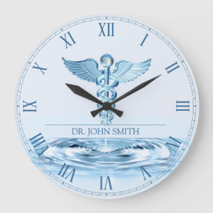 Medical Blue Hermes Rod Caduceus Water Ripples Große Wanduhr