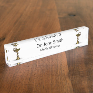 Medical Bronze Snake Bowl Hygieia White Caduceus Namensplakette