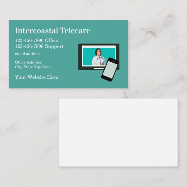 Medical Business Cards Telehealth Theme Visitenkarte (Vorne/Hinten)