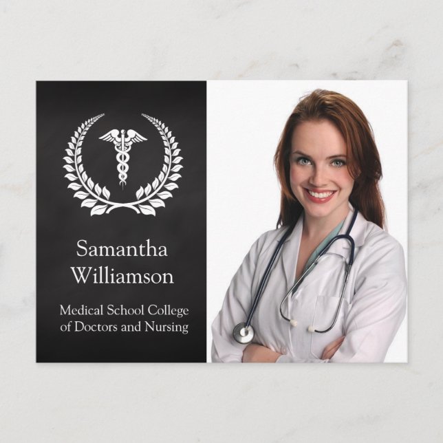 Medical Caduceus Laurel Ankündigungspostkarte (Vorderseite)