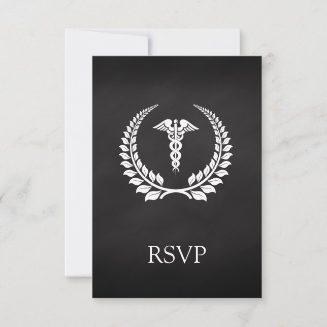 Medical Caduceus Laurel RSVP Karte (Vorderseite)