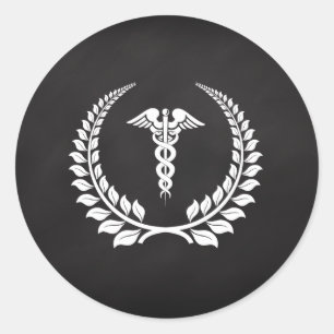 Medical Caduceus Laurel Runder Aufkleber