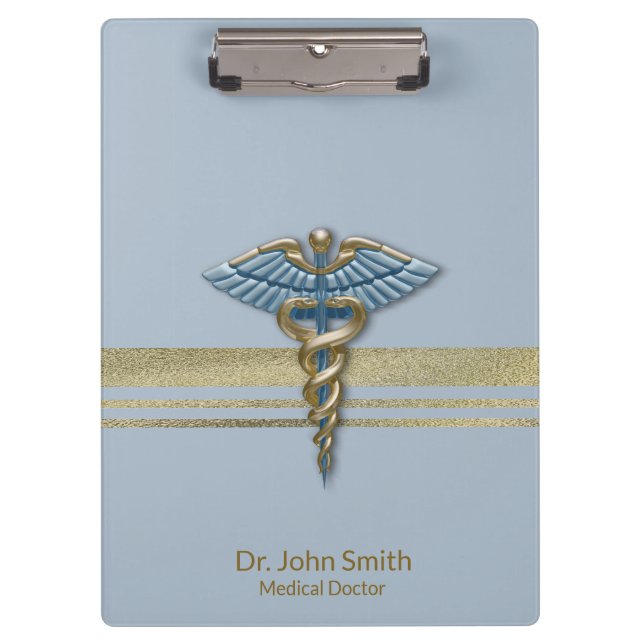 Medical Caduceus Light Blue Imitats Gold Streifen Klemmbrett (Vorderseite)