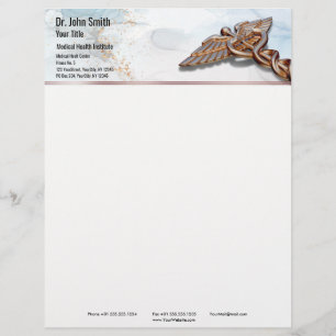 Medical Caduceus Rose Gold Luxus Marmor Kupfer Briefbogen