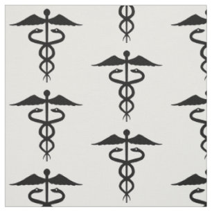 Medical Caduceus Schwarz-Weiß-Baumwolle Stoff