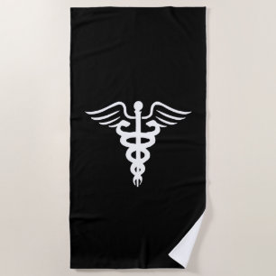Medical Caduceus Symbol Black Gold Strandtuch