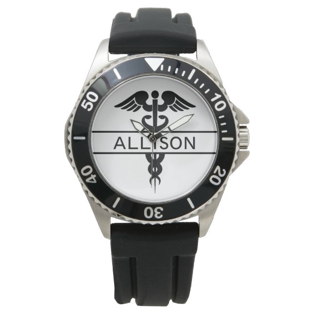 Medical Caduceus Symbol Black Modern Armbanduhr (Vorderseite)