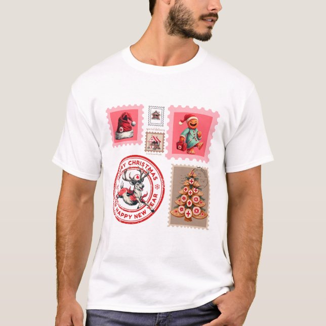 Medical Christmas Stamp Collage Art T-Shirt (Vorderseite)