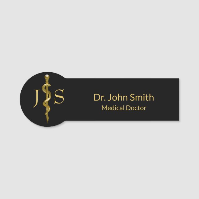 Medical Classy Gold auf schwarzem Grund von Asclep Namensschild (Vorderseite)