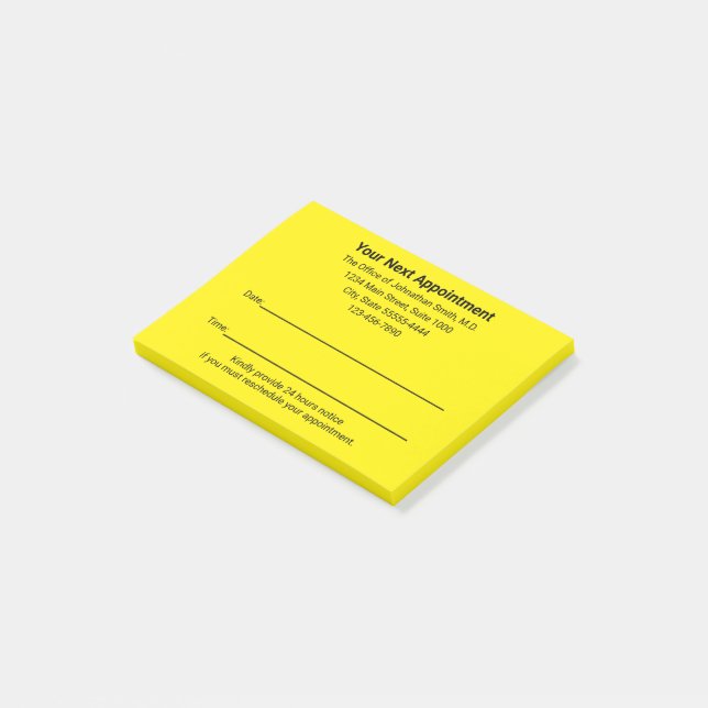Medical Doctor Next Appointment Reminder Yellow Post-it Klebezettel (angewinkelt)