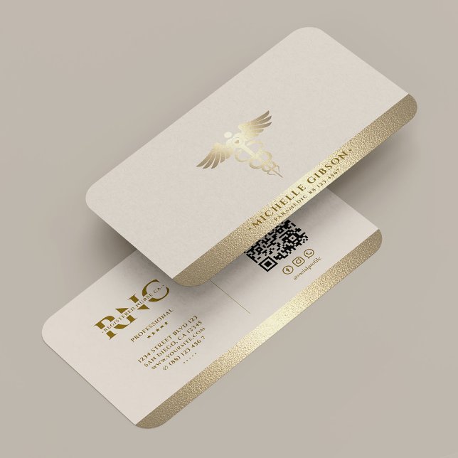 Medical Doctor Nurse Caduceus Sand Faux Gold Visitenkarte (Medical Doctor Nurse Caduceus Sand Faux Gold Business Card
)
