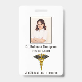 Medical Elegance Gold Caduceus Black Wings Foto ID Ausweis