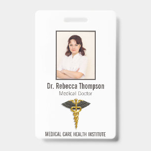 Medical Elegance Gold Caduceus Black Wings Foto ID Ausweis