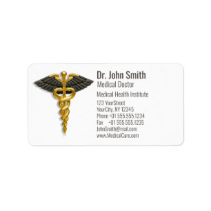 Medical Elegant Gold Caduceus Black Wings Klasse Adressaufkleber
