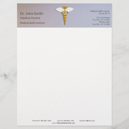 Medical Elegant Gold Caduceus White Wings Briefbogen