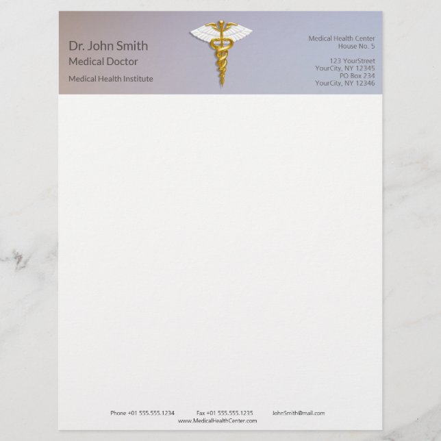 Medical Elegant Gold Caduceus White Wings Briefbogen (Vorderseite)