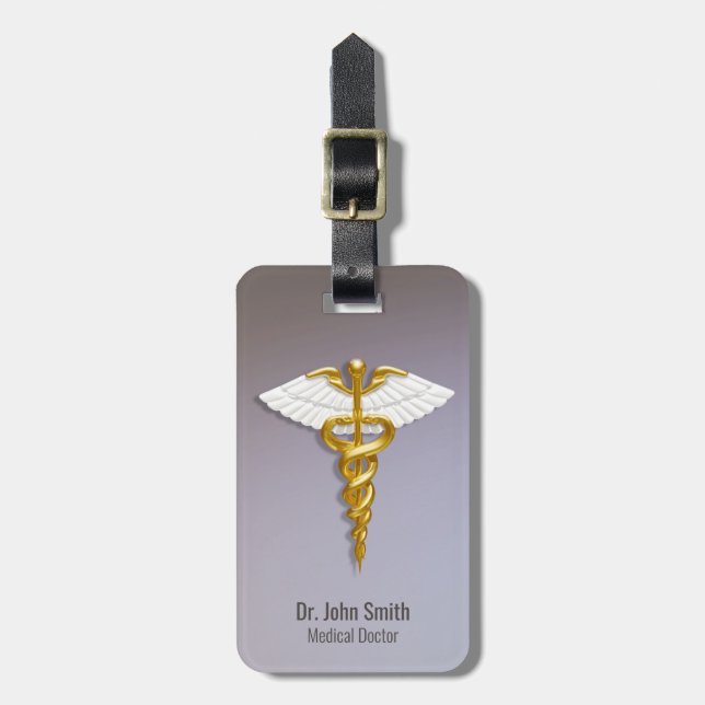Medical Elegant Gold Caduceus White Wings Gepäckanhänger (Vorderseite vertikal)