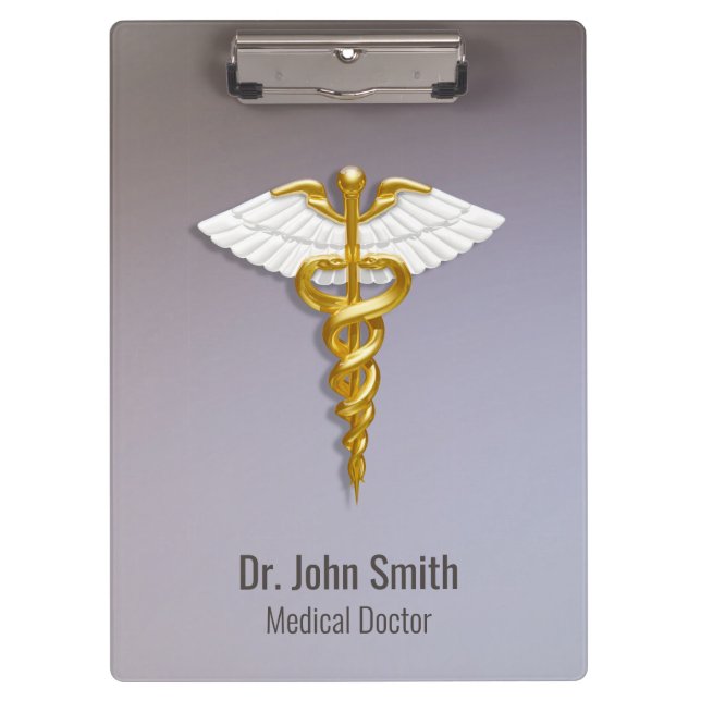 Medical Elegant Gold Caduceus White Wings Klemmbrett (Vorderseite)