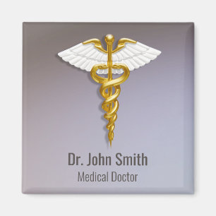 Medical Elegant Gold Caduceus White Wings Magnet