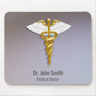 Medical Elegant Gold Caduceus White Wings Mousepad