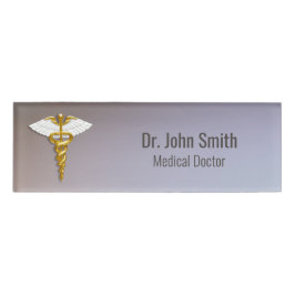 Medical Elegant Gold Caduceus White Wings Namenschild