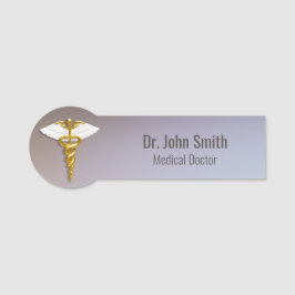 Medical Elegant Gold Caduceus White Wings Namensschild
